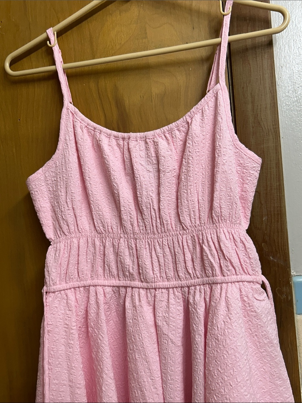 Pink Spaghetti-Strap Ruffle Dress medium junior size
